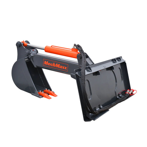 MechMaxx Skid Steer Backhoe Attachment, 12in Bucket Included, 59in Digging Depth