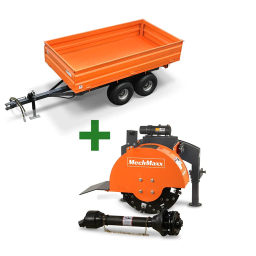 3-Point PTO Stump Grinder & 2-Ton Heavy-Duty Dump Trailer Combo, SG24