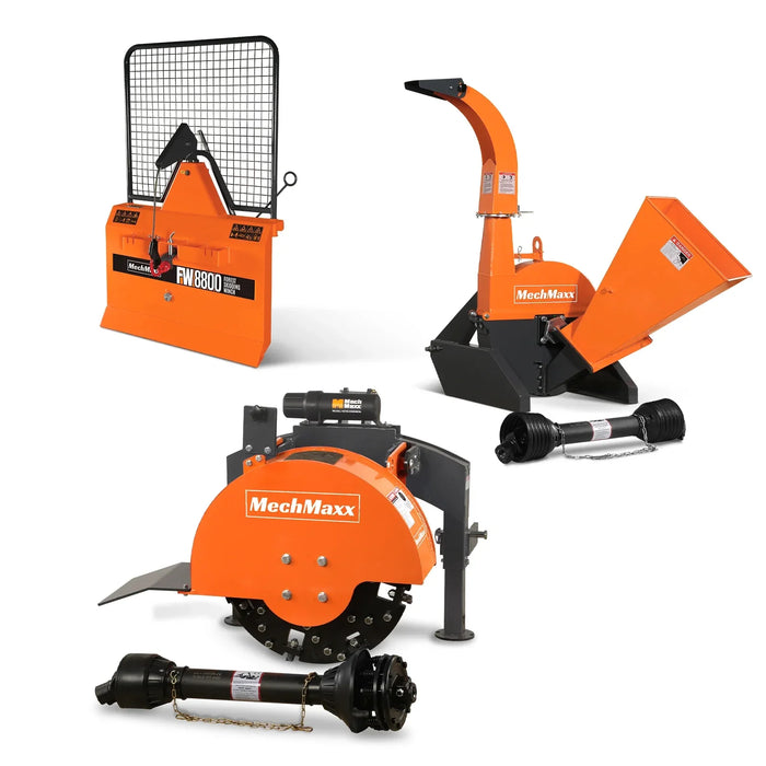 3-Point PTO Stump Grinder & 4" PTO Wood Chipper & Forestry Log Skiddin