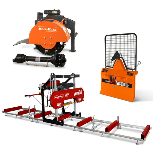 36" MAX Portable Sawmill & 3-Point PTO Stump Grinder & Forestry Log Sk
