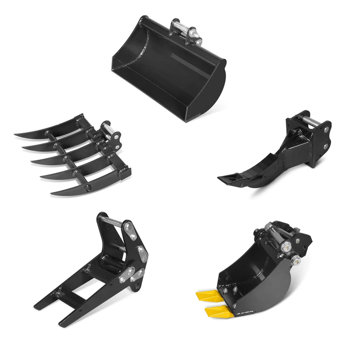 5-Piece Mini Excavator Attachment Set for Mini Compact Excavator - MechMaxx