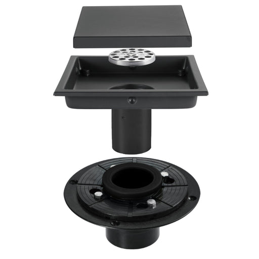 wonderland shower inc Matte Black stainless floor drain 6x6inch Shower Accessory - Side View