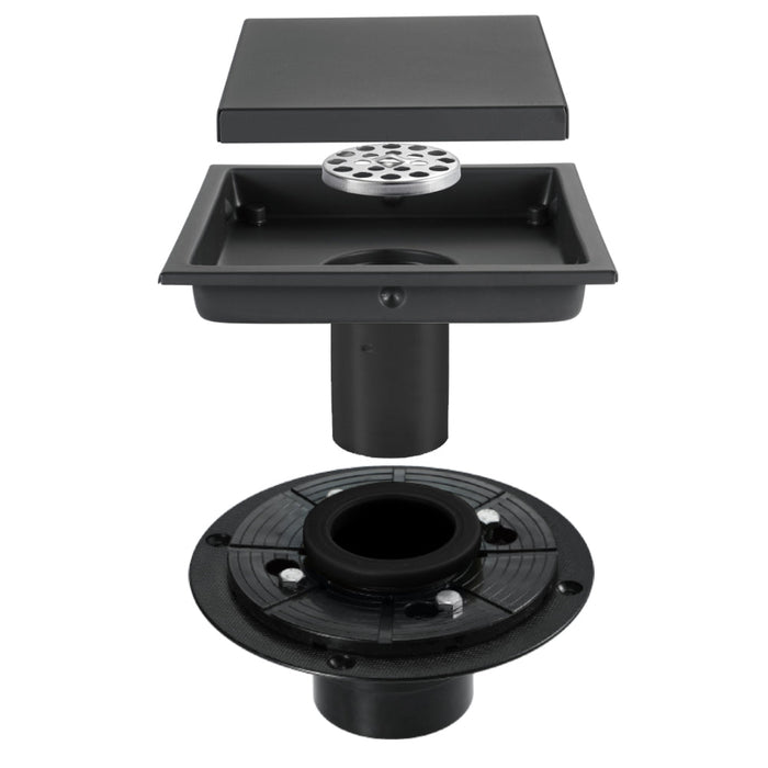 wonderland shower inc Matte Black stainless floor drain 6x6inch Shower Accessory - Side View
