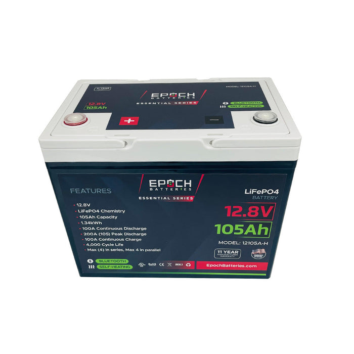 Epoch 12V 105Ah Essential Series LiFePO4 battery — top view