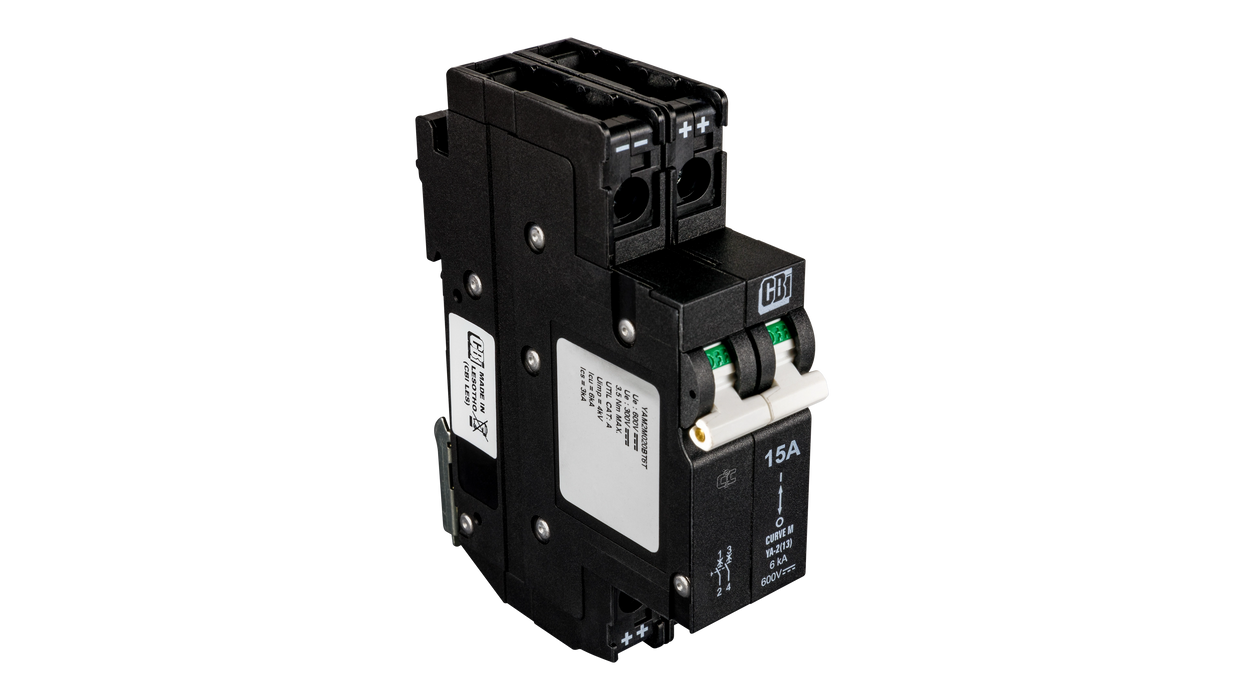 MidNite Solar MNEPV 15A-20A Circuit Breakers, 600Vdc Polarized Double Pole Breaker, DIN Rail Mount PV Breakers - Urban Supply Inc