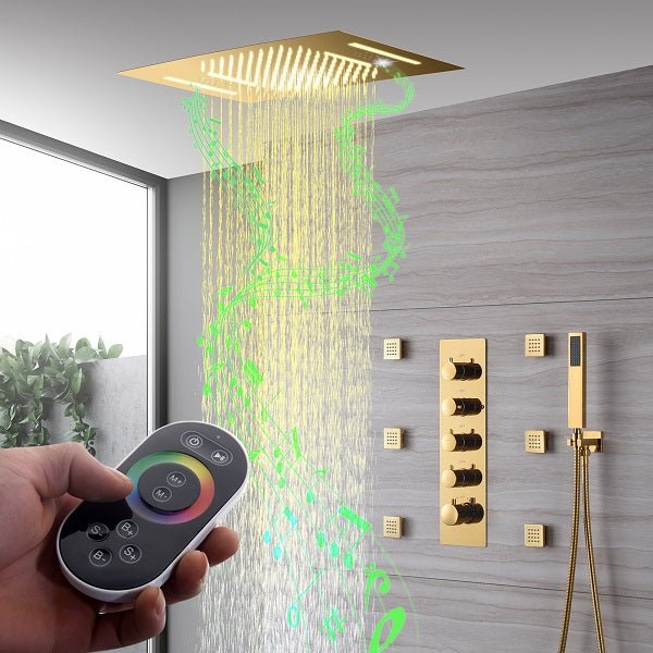 Cascada Serenity Luxury 15" x 23" LED Music Shower System with Built-In Bluetooth Speakers – 4-Function - Detail View