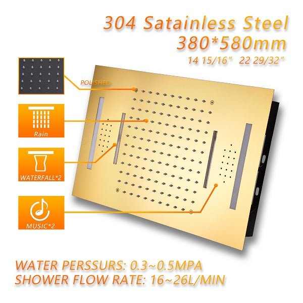 Cascada Serenity Luxury 15" x 23" LED Music Shower System with Built-In Bluetooth Speakers – 4-Function - View 10