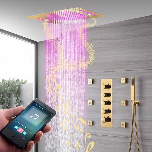 Cascada Serenity Luxury 15" x 23" LED Music Shower System with Built-In Bluetooth Speakers – 4-Function