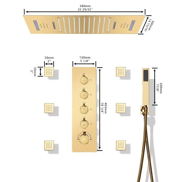 Cascada Serenity Luxury 15" x 23" LED Music Shower System with Built-In Bluetooth Speakers – 4-Function - Features
