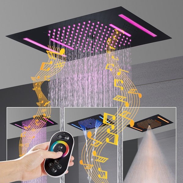 Cascada Showers 15”x23” Music LED shower system with built-in Bluetooth Speaker - Alternate View