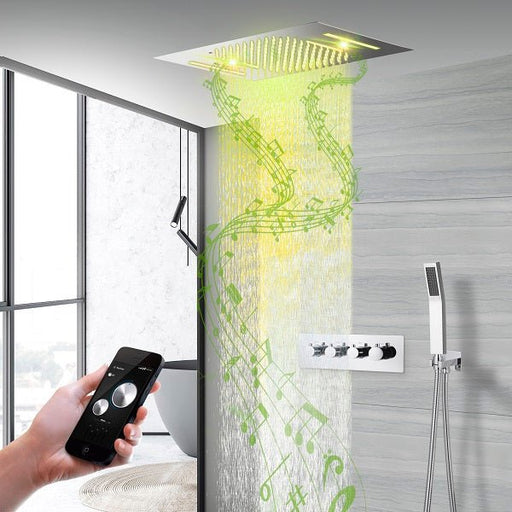 Cascada Showers 15”x23” Cortona Music LED shower system with built-in Bluetooth Speaker - Main Product Image