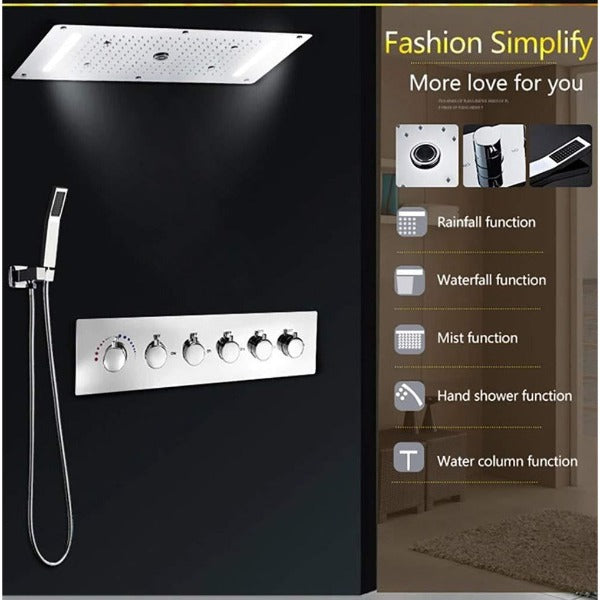 Cascada Showers 15"x28" Cascada Vaticano LED Thermostatic Multi Function Shower System - Alternate View
