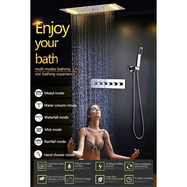 Cascada Showers 15"x28" Cascada Vaticano LED Thermostatic Multi Function Shower System - Product Image 12