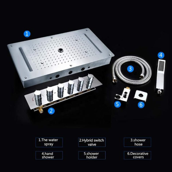 Cascada Showers 15"x28" Cascada Vaticano LED Thermostatic Multi Function Shower System - Detail View 3