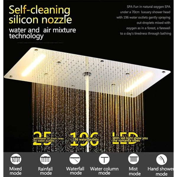 Cascada Showers 15"x28" Cascada Vaticano LED Thermostatic Multi Function Shower System - Product Image 7