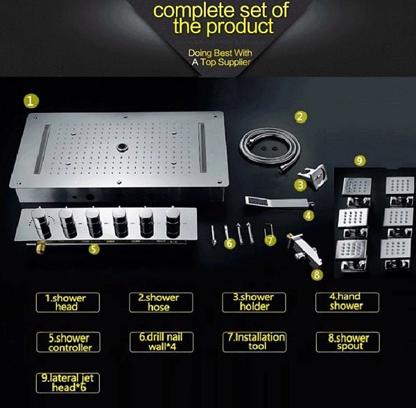 Cascada Showers 15"x28" Cascada Vaticano LED Shower System – Rain & Body Jets - Detail View 3