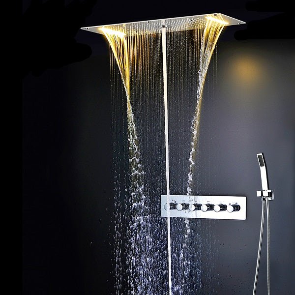 Cascada Showers 15"x28" LED Shower System with 6 knob Thermostatic Valve - Alternate View