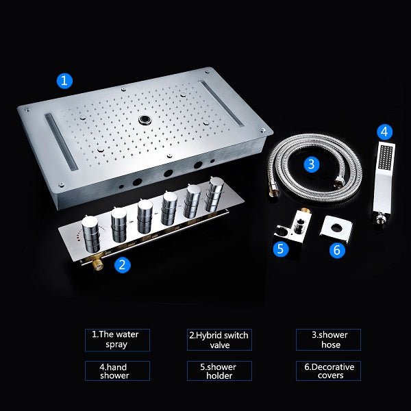Cascada Showers 15"x28" LED Shower System with 6 knob Thermostatic Valve - Detail View 3