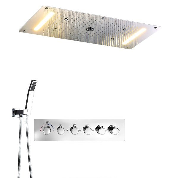 Cascada Showers 15"x28" LED Shower System with 6 knob Thermostatic Valve - Detail View 2