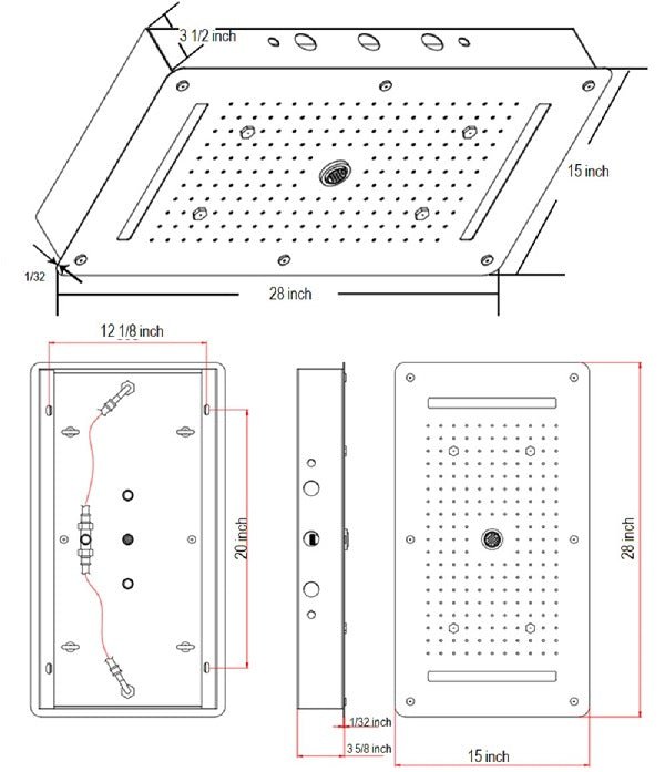 Cascada Showers 15"x28" LED Waterfall Luxurious Recessed 4 Types Rainfall Shower Head - Product Image 16