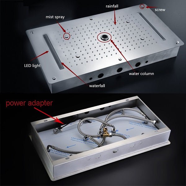 Cascada Showers 15"x28" LED Waterfall Luxurious Recessed 4 Types Rainfall Shower Head - Product Image 15