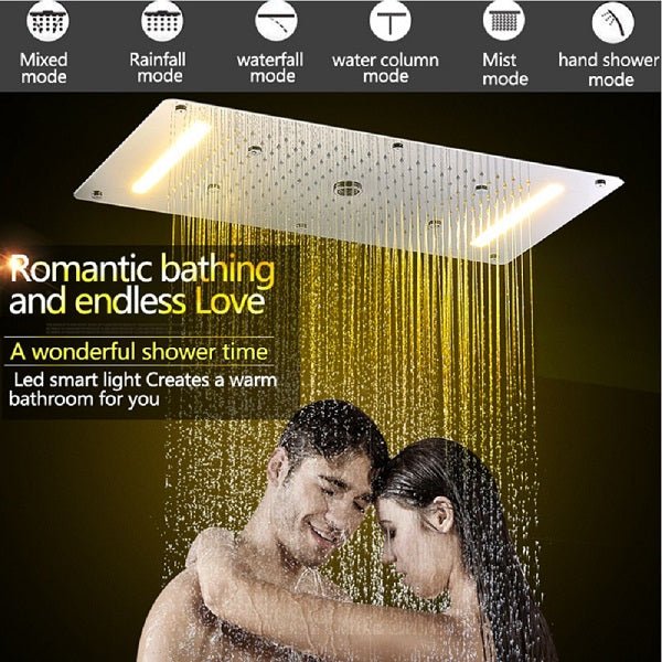 Cascada Showers 15"x28" LED Waterfall Luxurious Recessed 4 Types Rainfall Shower Head - Detail View 2