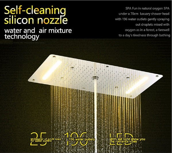 Cascada Showers 15"x28" LED Waterfall Luxurious Recessed 4 Types Rainfall Shower Head - Product Image 11