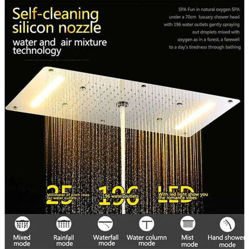 Cascada Showers 15"x28" Luxurious Recessed LED Shower System With 4 Types of Rainfall - Alternate View