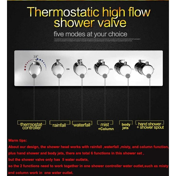 Cascada Showers 15"x28" Cascada Vaticano LED Shower System – Rain & Body Jets - Product Image 7