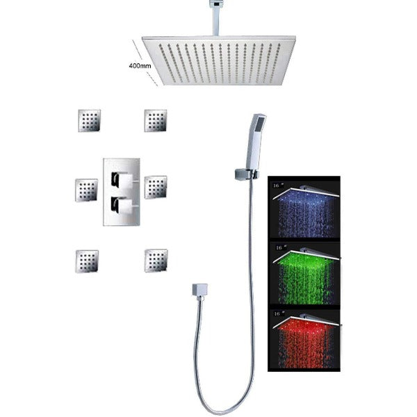 Cascada Showers Fiji 16" Ceiling Mount Luxury Shower Set with 6 Massage Jets Spray (Chrome)