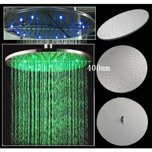 Cascada Showers 16" Ceiling Mount Round Rainfall LED Shower Head, Stainless Steel - Alternate View