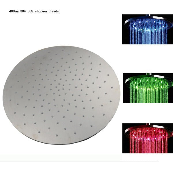 Cascada Showers 16" Ceiling Mount Round Rainfall LED Shower Head, Stainless Steel - Main Product Image