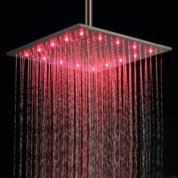 Cascada Showers 16" Square Rainfall LED Shower Head - Main Product Image