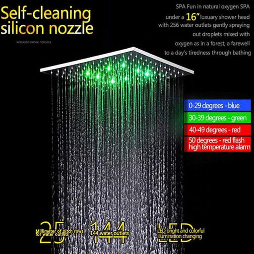 Cascada Showers 16" Ceiling Mounted Thermostatic Rainfall LED Shower System - Alternate View