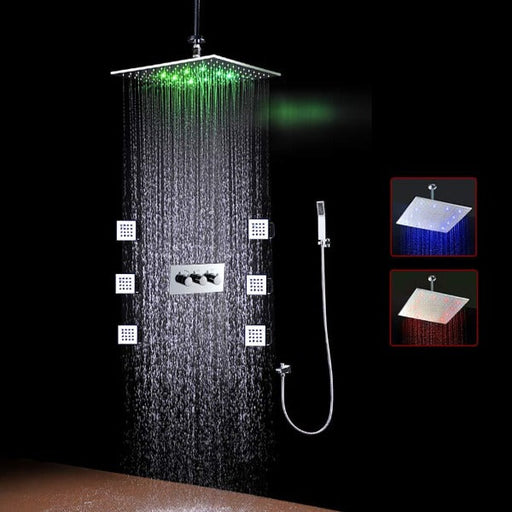 Cascada Showers 16" Ceiling Mounted Thermostatic Rainfall LED Shower System - Main Product Image