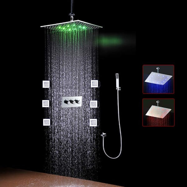 Cascada Showers 16" Ceiling Mounted Thermostatic Rainfall LED Shower System - Main Product Image