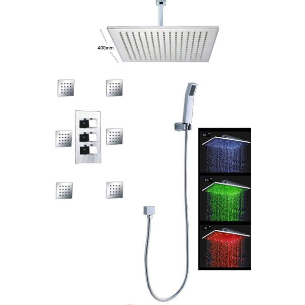 Cascada Tuscany 16” Luxury Shower System: LED Rainfall, Massage, Thermostatic