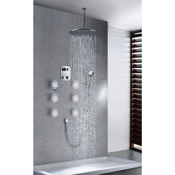 Cascada Showers 16" Luxury Thermostatic Rainfall Shower Set, 6 Massage Jets Spray - Main Product Image