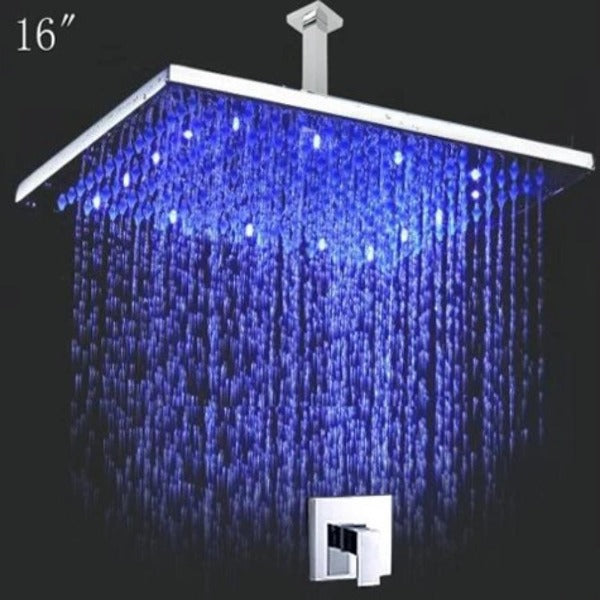Cascada Showers 16” Rainfall LED Shower Head Set with Shower Arm and Diverter Valve - Main Product Image