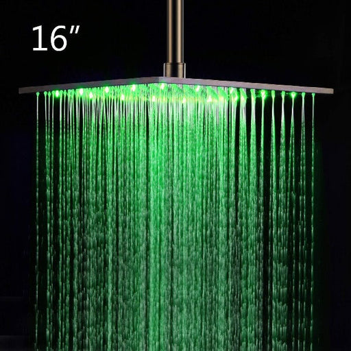Cascada Showers 16" Square Ceiling Mount Rainfall LED Shower Head include Shower Arm - Main Product Image