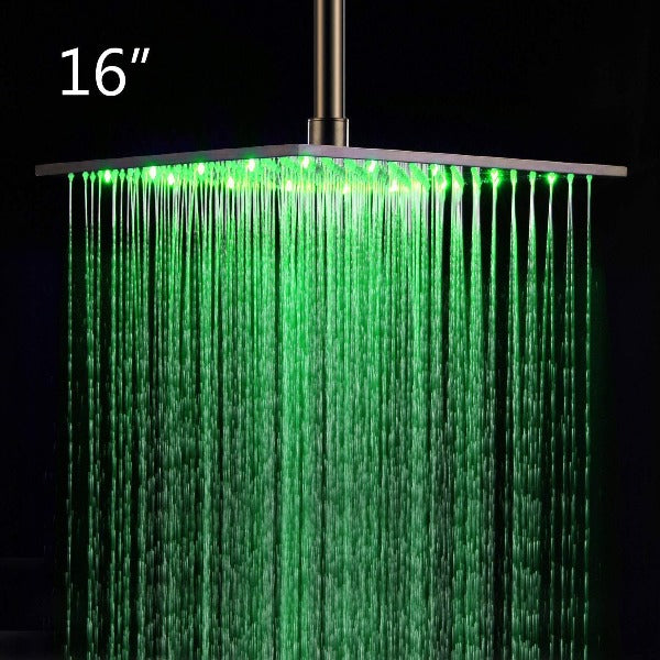 Cascada Showers 16" Square Ceiling Mount Rainfall LED Shower Head include Shower Arm - Main Product Image