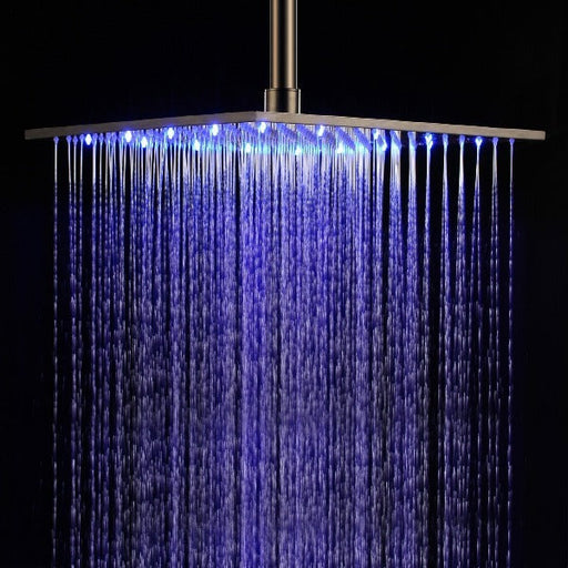 Cascada Showers 16" Square Ceiling Mount Rainfall LED Shower Head include Shower Arm - Alternate View