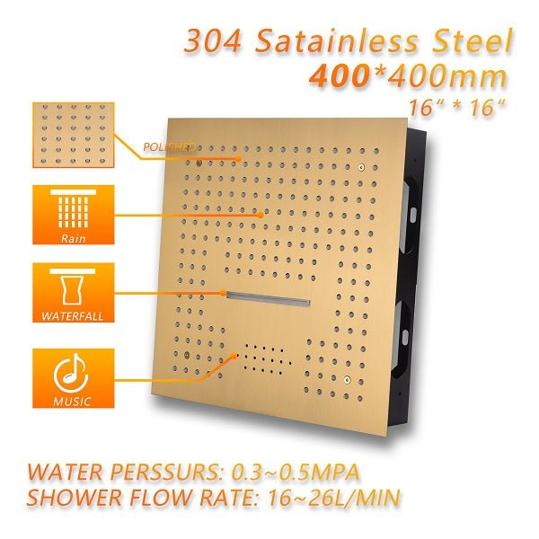 Cascada Showers 16” Cascada Cristallo Square LED Music shower system - Product Image 14