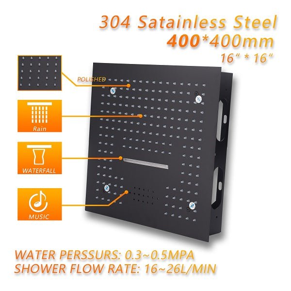 Cascada Showers 16” Square Cascada Luxury Cristallo LED Music shower system - Product Image 10
