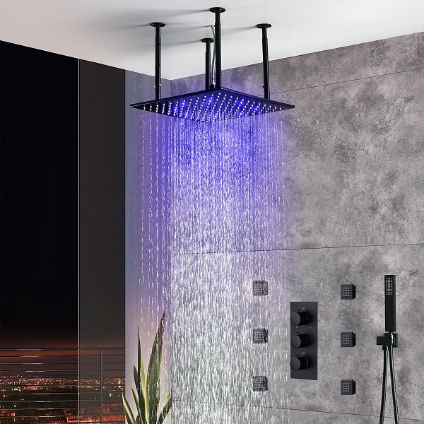 Cascada Showers 16” Square LED shower system with 3 knob thermostatic Valve - Main Product Image