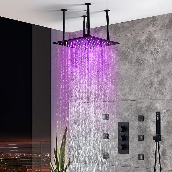 Cascada Showers 16” Square LED shower system with 3 knob thermostatic Valve - Detail View 2