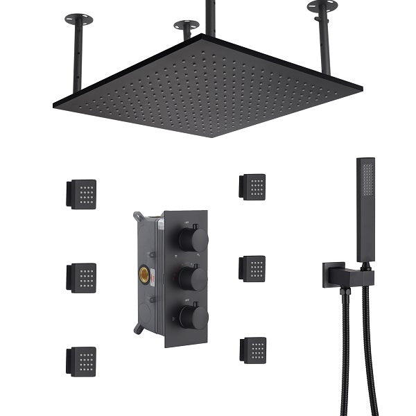 Cascada Showers 16” Square LED shower system with 3 knob thermostatic Valve - Product Image 9