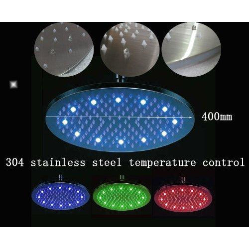Cascada Showers 16" Stainless Steel Ceiling Mount Round Rainfall LED Shower Head - Product Image 5