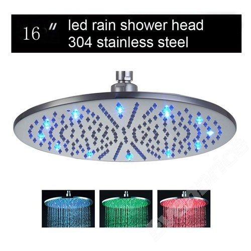 Cascada Showers 16" Stainless Steel Ceiling Mount Round Rainfall LED Shower Head - Main Product Image