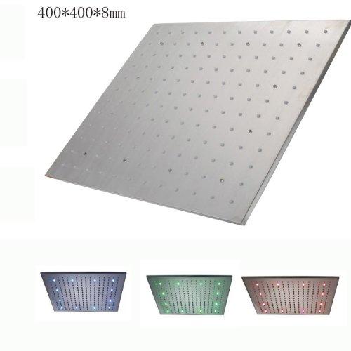 Cascada Showers 16" Stainless Steel Ceiling Mount Square Rainfall LED Shower Head - Main Product Image